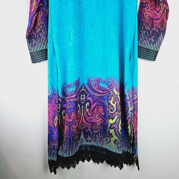 Vintage Pakistani Dress Top, Kameez, Side Splits w/ Lace & Silk Fabric, Size 40 - Picture 9 of 12